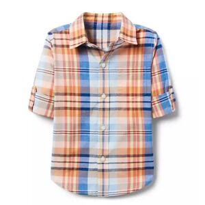 AERIN Roll-Cuff Madras Plaid Shirt Adjustable Sleeve size 7 New With Tags‎